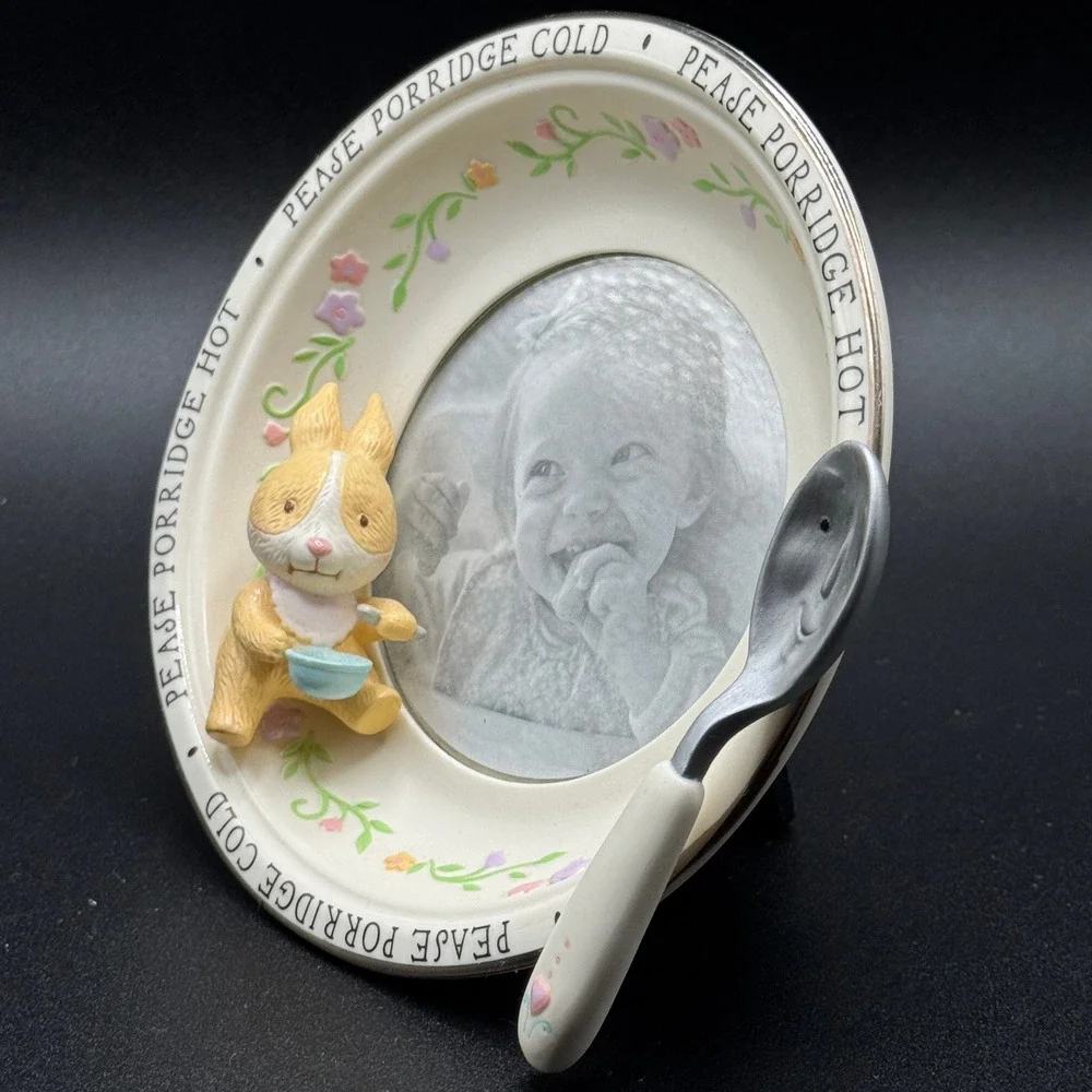 Hallmark Keepsake Baby Picture Frame Pease Porridge Hot Cold Bunny Spoon Nursery